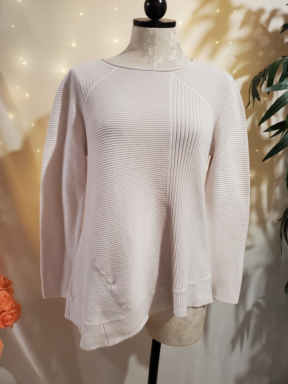 Habitat Mixed Stitch Tunic Asymmetrical Sweater Womens Size XS Ribbed Cream Soft